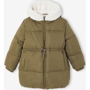 Lange donsjack met capuchon voor meisjes kaki