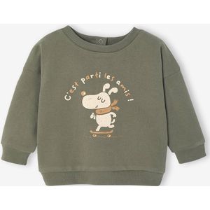 Sweatshirt Basics dierenmotief voor baby's kaki