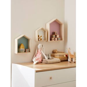 Set van 3 houten huisplanken effen roze