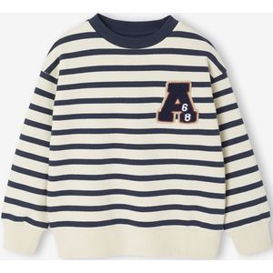 Groot gestreept jongenssweatshirt met badge in bouclé blauw, gestreept