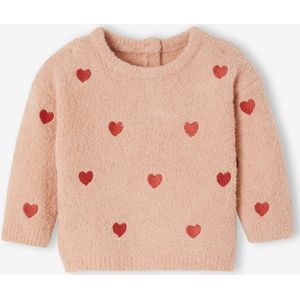 Geborduurde baby trui met kleine hartjes roze (poederkleur)