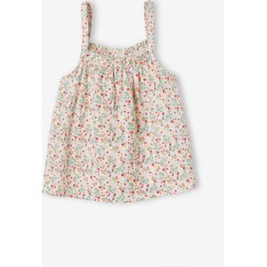 Meisjesblouse met schouderbandjes van katoengaas wit, bedrukt