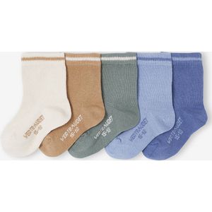 Set van 5 paar gekleurde sokken voor babyjongen ijsblauw