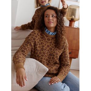 Zwangerschapstrui luipaard capsulecollectie familie kraag in chambray bruin