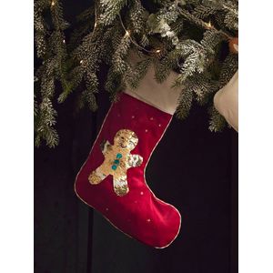 Personaliseerbare kerstsok met omkeerbare lovertjes Mr Biscuit rood