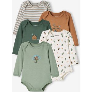 Set van 5 Rompertjes - Cappuccino - Lange Mouwen - Amerikaanse Armsgat