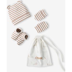 Set muts + wanten + slofjes + babytas voor baby, aanpasbaar cappuccino
