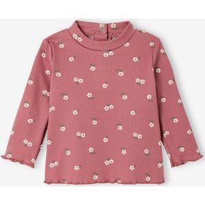 T-shirt baby met print, lange mouwen oudroze