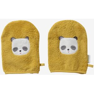 Set van 2 washandjes Panda currygeel