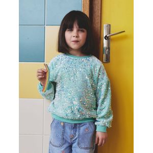 Sweater met pailletten voor meisjes turquoiseblauw