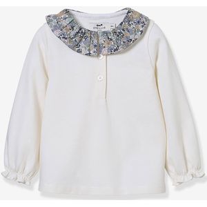 T-shirt met Liberty-stoffen kraag baby biologisch katoen CYRILLUS rozen