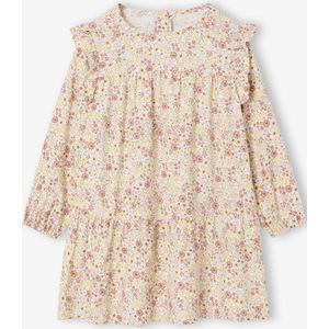 Bedrukte jurk met ruches voor meisjes vanille