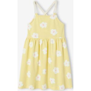 Jurkje met koordjes en bloemenprint voor meisjes lichtgeel