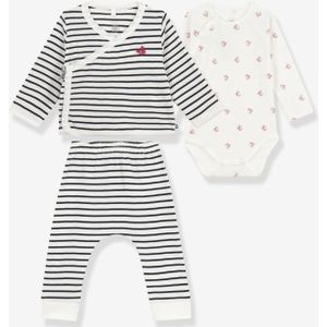 Babyset 3-delig voor baby's, gemengd, van katoen PETIT BATEAU marineblauw