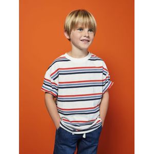 T-shirt met korte mouwen en strepen voor jongens HAPPY LA wit, gestreept