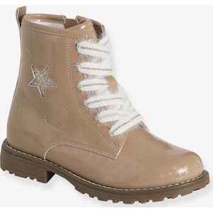 Geveterde en geritste hoge schonen voor kinderen, kleuterschoolcollectie nude