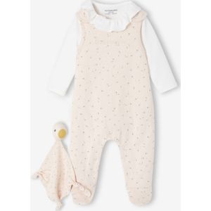 3-delige babyset met babypakje + body + knuffels rozen