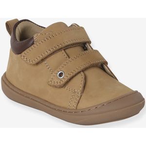 Babyslofjes van zacht leer met antislip zandbeige