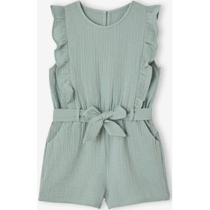 Geruit rokje van katoenen mousseline voor meisjes saliegroen