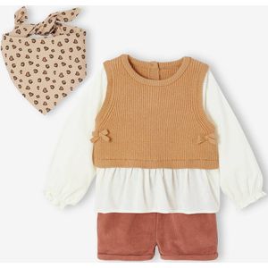 3-delige babyset 2-in-1 babytrui + short + sjaal terracotta
