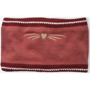 Snood met geborduurde kat in geribd breisel donkerroze