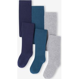Set van 3 Oeko-Tex-meisjesleggings marineblauw