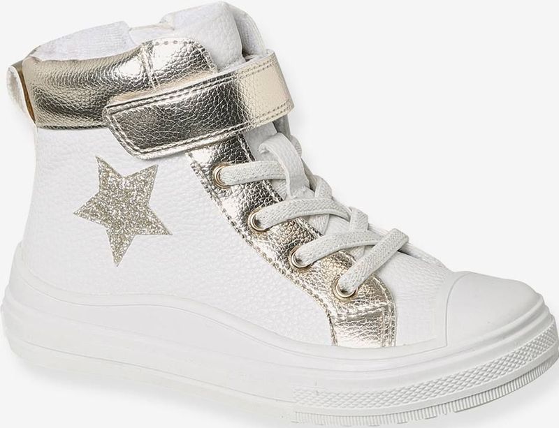 Hoge sneakers voor meisjes met rits en veters wit