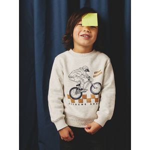 Sweater met ronde hals en geplaatste print voor jongens gemêleerd wit