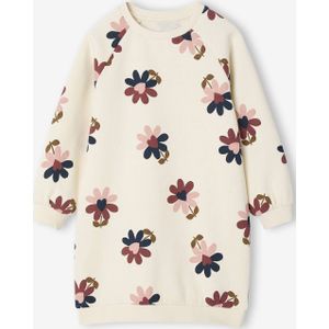 Jurk van molton met bloemenprint ecru
