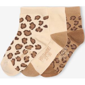 Set van 3 paar enkelsokjes met luipaardmotieven beige