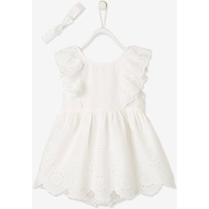 Ceremonieset voor baby met jurk, bloomer en haarband ivoor