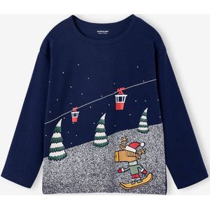 Jongensshirt met kerstprint marineblauw