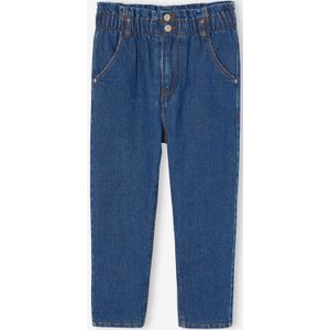 Paperbagjeans voor meisjes met fleece voering middenblauw
