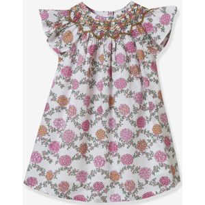 Ana babyjurk in Liberty-stof CYRILLUS- Feest- en trouwcollectie wit, bedrukt