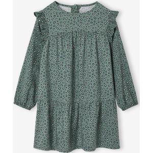 Bedrukte jurk met ruches voor meisjes saliegroen