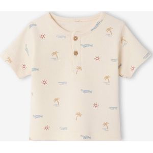 Babysweater van honingraat gebreide stof met print ecru