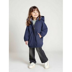 Meisjesparka met capuchon gevoerd met imitatiebont marineblauw