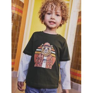 Jongensshirt met dubbele mouwen kaki