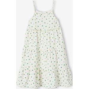 Jersey - Lange Jurk - Petrolblauw - Katoen - Ruches en Bloemmotieven