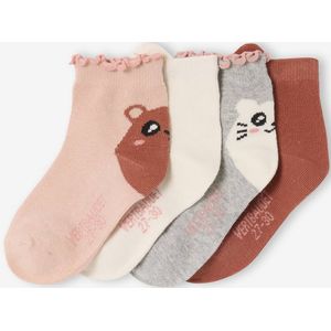 Set van 4 halve sokken voor meisjes met dierenmotief oudroze