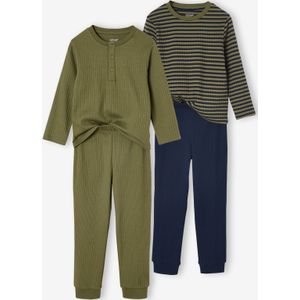 Set van 2 pyjama's in ribstof voor jongens kaki