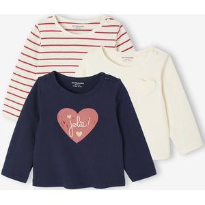 Set van 3 T-shirts Basics baby met lange mouwen marineblauw