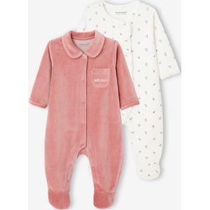 Set van 2 - Fluwelen Pyjamapakjes - Nachtblauw - Met Motief en Strepen