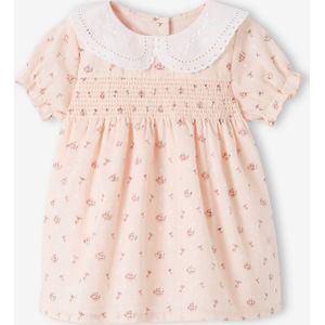 Geborduurde geboortejurk kraag met Engels borduurwerk lichtroze