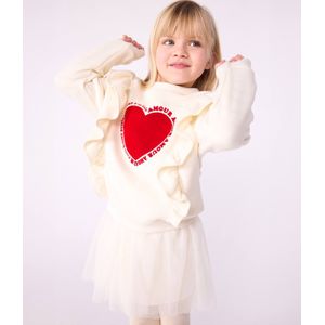 Sweater voor meisjes van bedrukt katoen met ruches PETIT BATEAU ecru