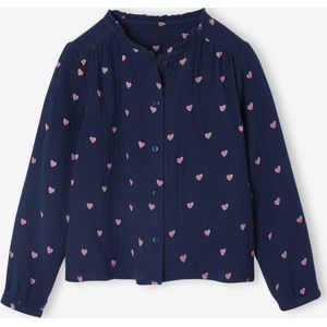 Personaliseerbare meisjesblouse van katoenen gaas marineblauw