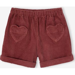 Short van velours met hartvormige zakken voor meisjes, gemakkelijk aan te trekken. oudroze