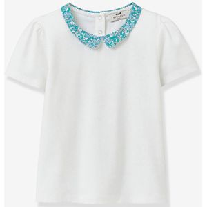 T-shirt met Claudinekraag van Liberty stof, biologisch katoen CYRILLUS ecru