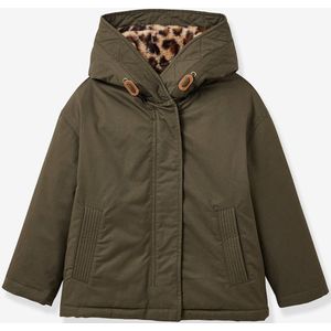 Korte parka voor meisjes met luipaardvoering CYRILLUS groen