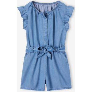 Lichte denim jumpsuit met ruche mouwen voor meisjes stone